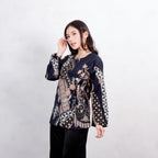Swipe Up Kemeja Batik Blouse Wanita Modern Akai Navy Cream