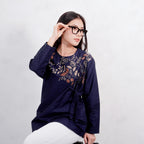Swipe Up Kemeja Blouse Batik Wanita Modern Suiren Navy
