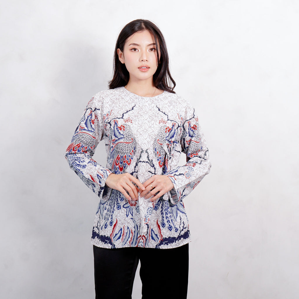 Swipe Up Kemeja Blouse Batik Couple Pria Wanita Modern Shiroi Blue