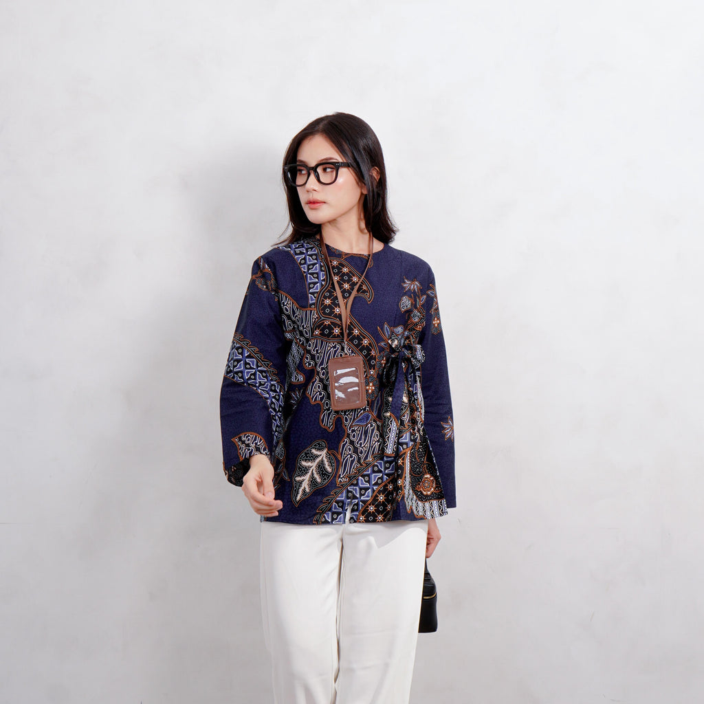 Swipe Up Kemeja Blouse Batik Wanita Modern Akai Navy Brown
