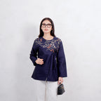 Swipe Up Kemeja Blouse Batik Wanita Modern Suiren Navy