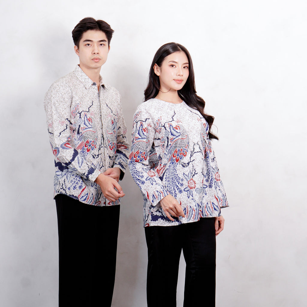 Swipe Up Kemeja Batik Couple Pria Wanita Modern Shiroi Blue