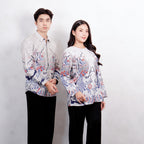Swipe Up Kemeja Batik Couple Pria Wanita Modern Shiroi Blue
