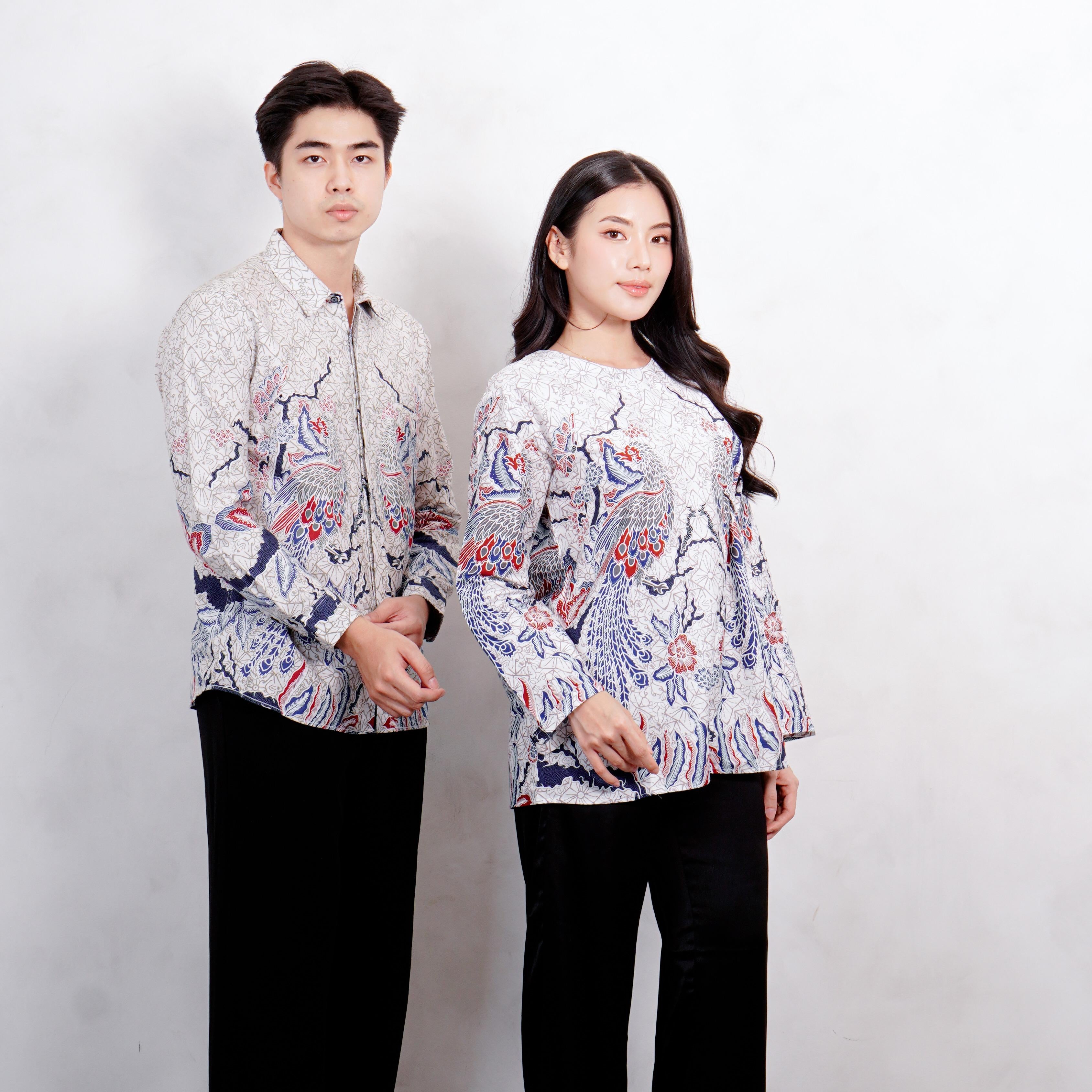 Swipe Up Kemeja Batik Couple Pria Wanita Modern Shiroi Blue
