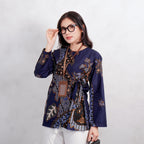 Swipe Up Kemeja Blouse Batik Wanita Modern Akai Navy Brown