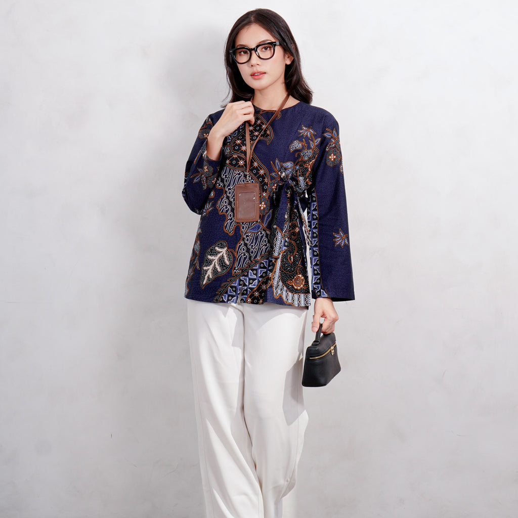 Swipe Up Kemeja Blouse Batik Wanita Modern Akai Navy Brown