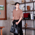 Swipe Up Kemeja Linen Oversize Cuban Bowling Shirt Linen Premium Kerah Lengan Pendek Coklat