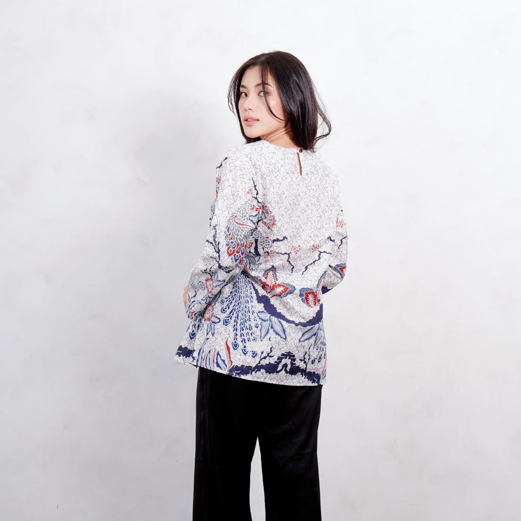 Swipe Up Kemeja Blouse Batik Couple Pria Wanita Modern Shiroi Blue