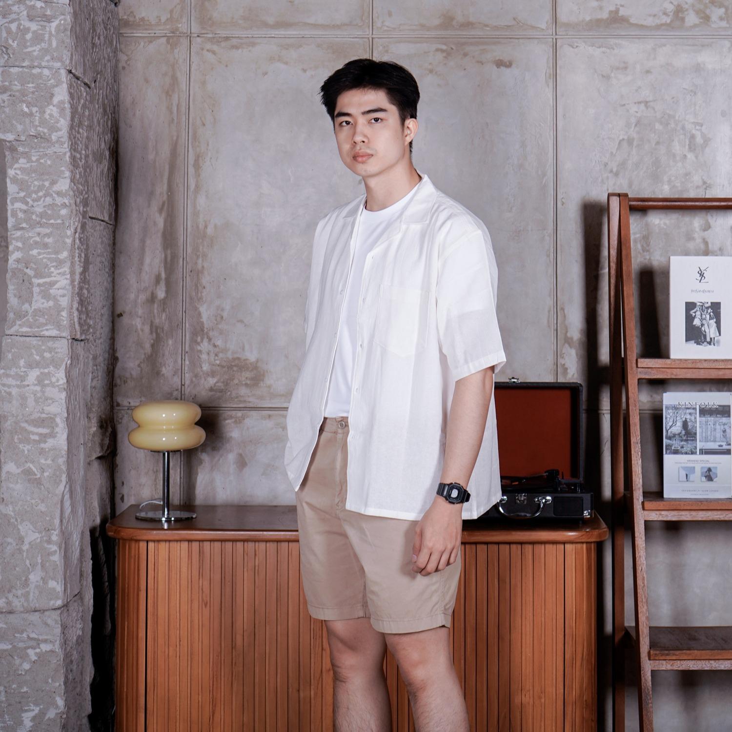 Swipe Up Kemeja Linen Oversize Cuban Bowling Shirt Linen Premium Kerah Lengan Pendek White