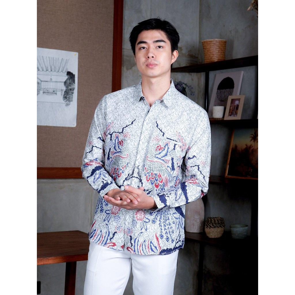 Swipe Up Kemeja Batik Couple Pria Wanita Modern Shiroi Blue