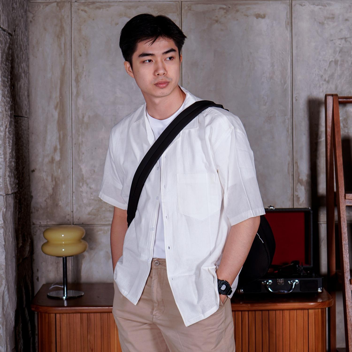 Swipe Up Kemeja Linen Oversize Cuban Bowling Shirt Linen Premium Kerah Lengan Pendek White