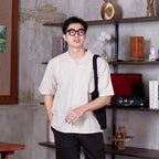 Swipe Up Kemeja Linen Oversize Cuban Bowling Shirt Linen Premium Kerah Lengan Pendek White