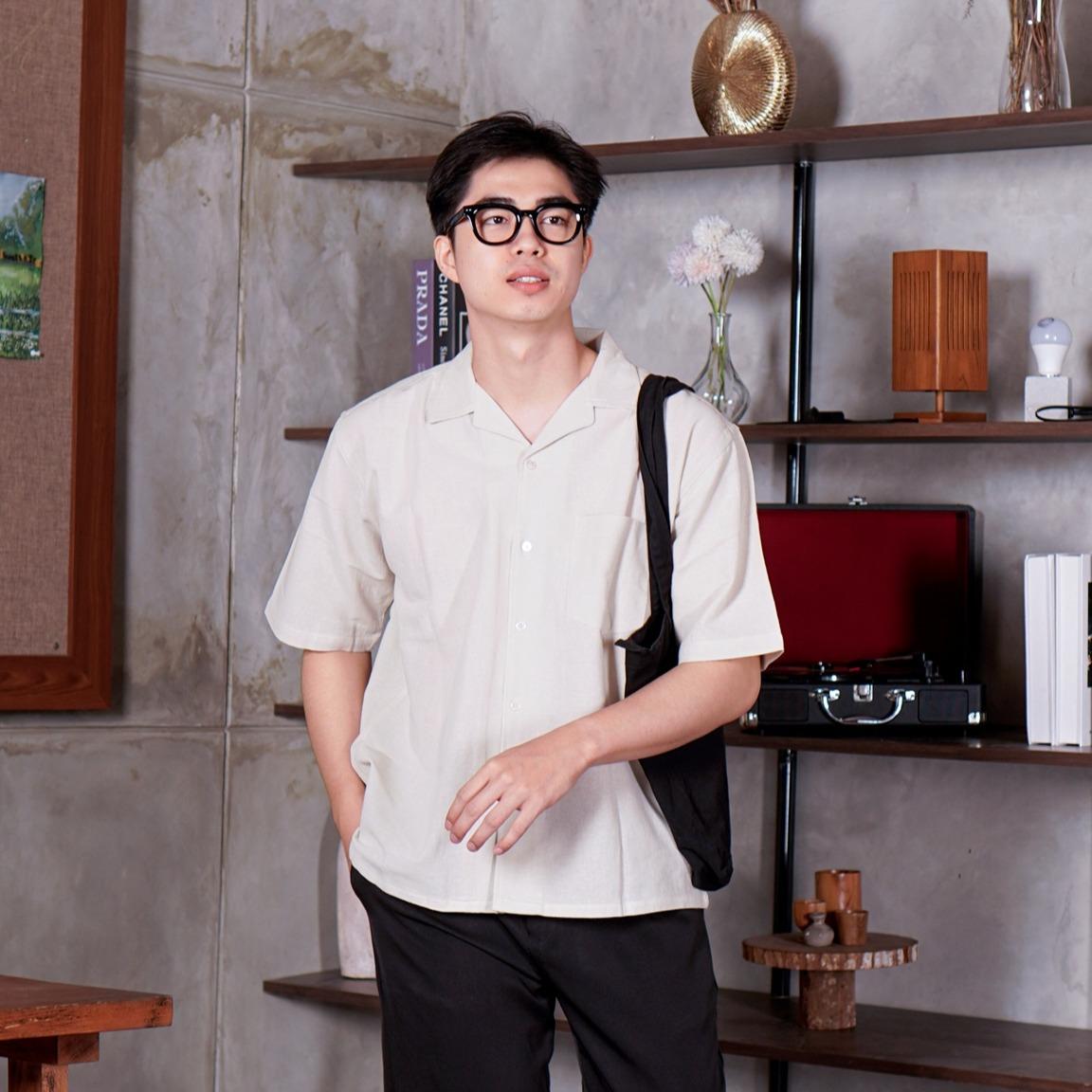 Swipe Up Kemeja Linen Oversize Cuban Bowling Shirt Linen Premium Kerah Lengan Pendek White