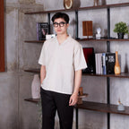 Swipe Up Kemeja Linen Oversize Cuban Bowling Shirt Linen Premium Kerah Lengan Pendek Cream