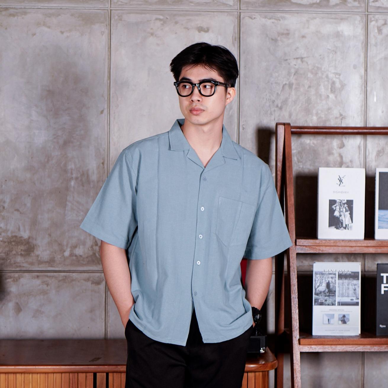 Swipe Up Kemeja Linen Oversize Cuban Bowling Shirt Linen Premium Kerah Lengan Pendek Cream