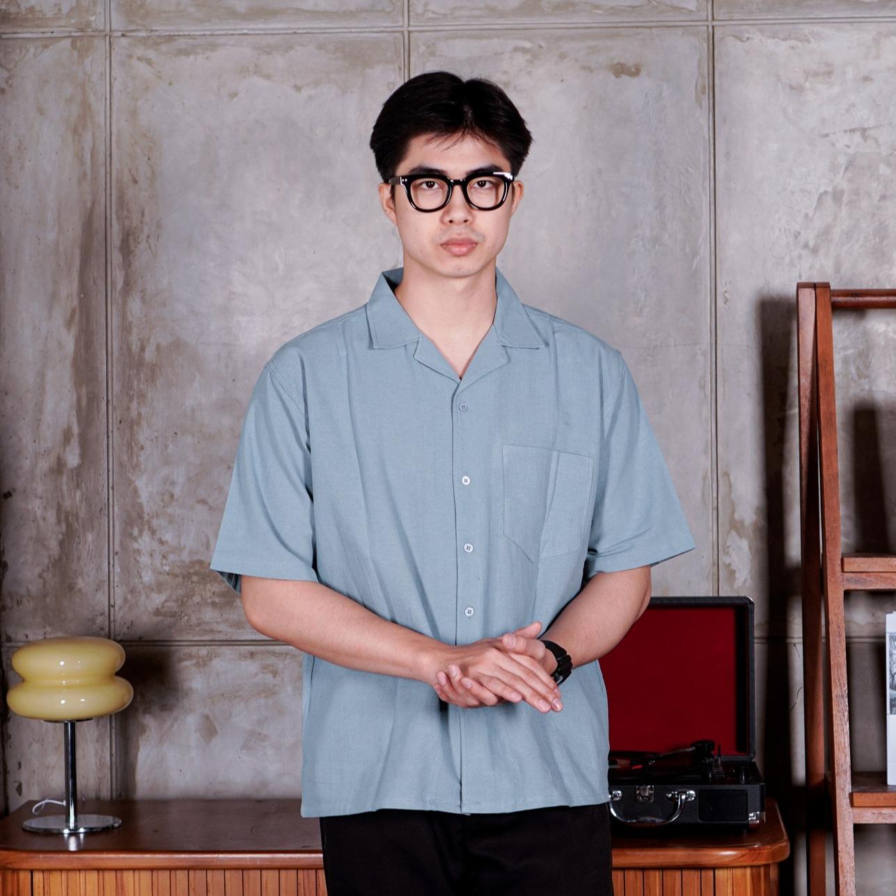 Swipe Up Kemeja Linen Oversize Cuban Bowling Shirt Linen Premium Kerah Lengan Pendek Black