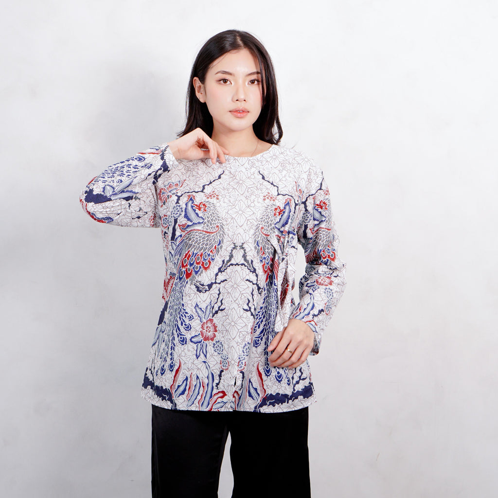 Swipe Up Kemeja Blouse Batik Couple Pria Wanita Modern Shiroi Blue