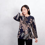 Swipe Up Kemeja Batik Blouse Wanita Modern Akai Navy Cream