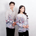 Swipe Up Kemeja Batik Couple Pria Wanita Modern Shiroi Blue