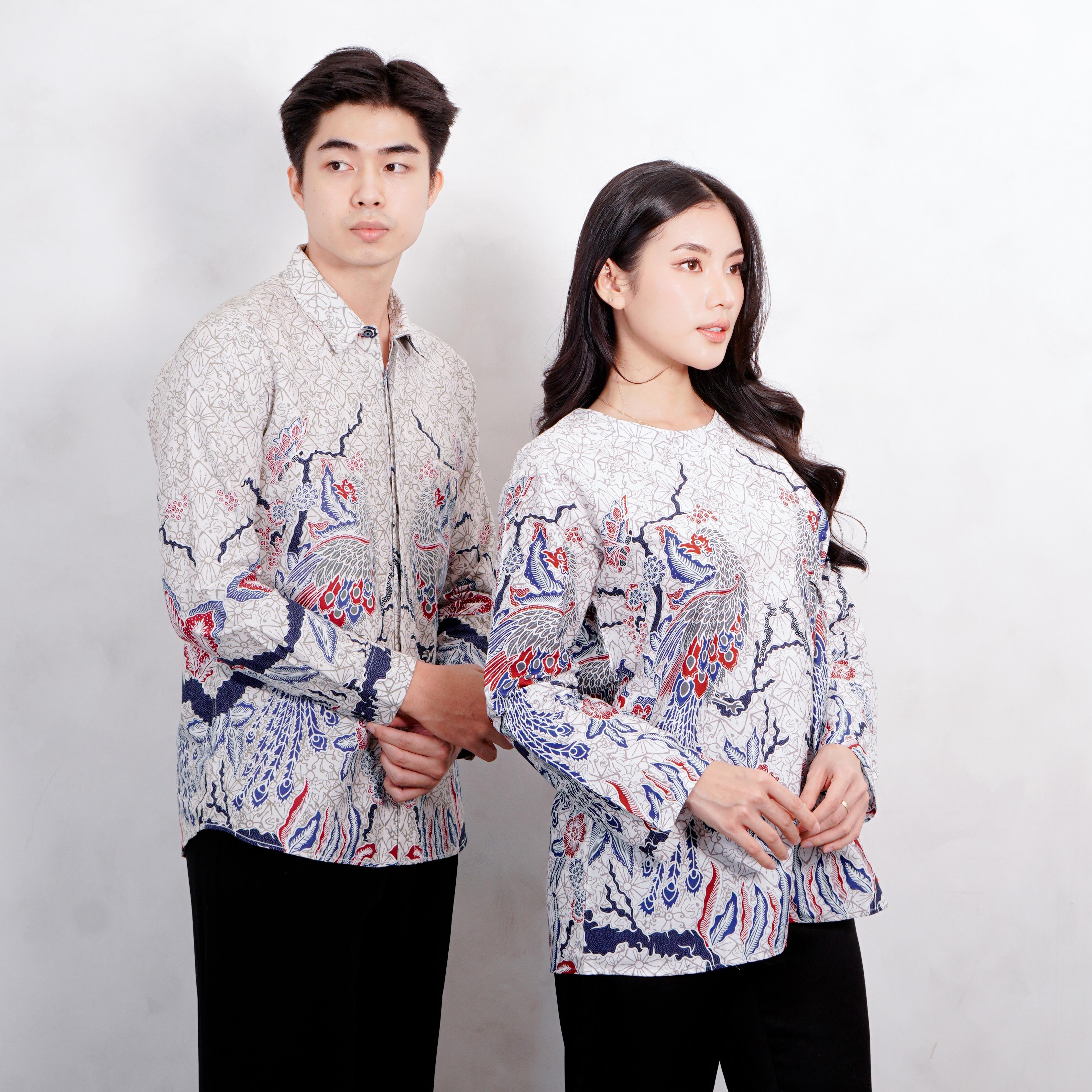 Swipe Up Kemeja Batik Couple Pria Wanita Modern Shiroi Blue