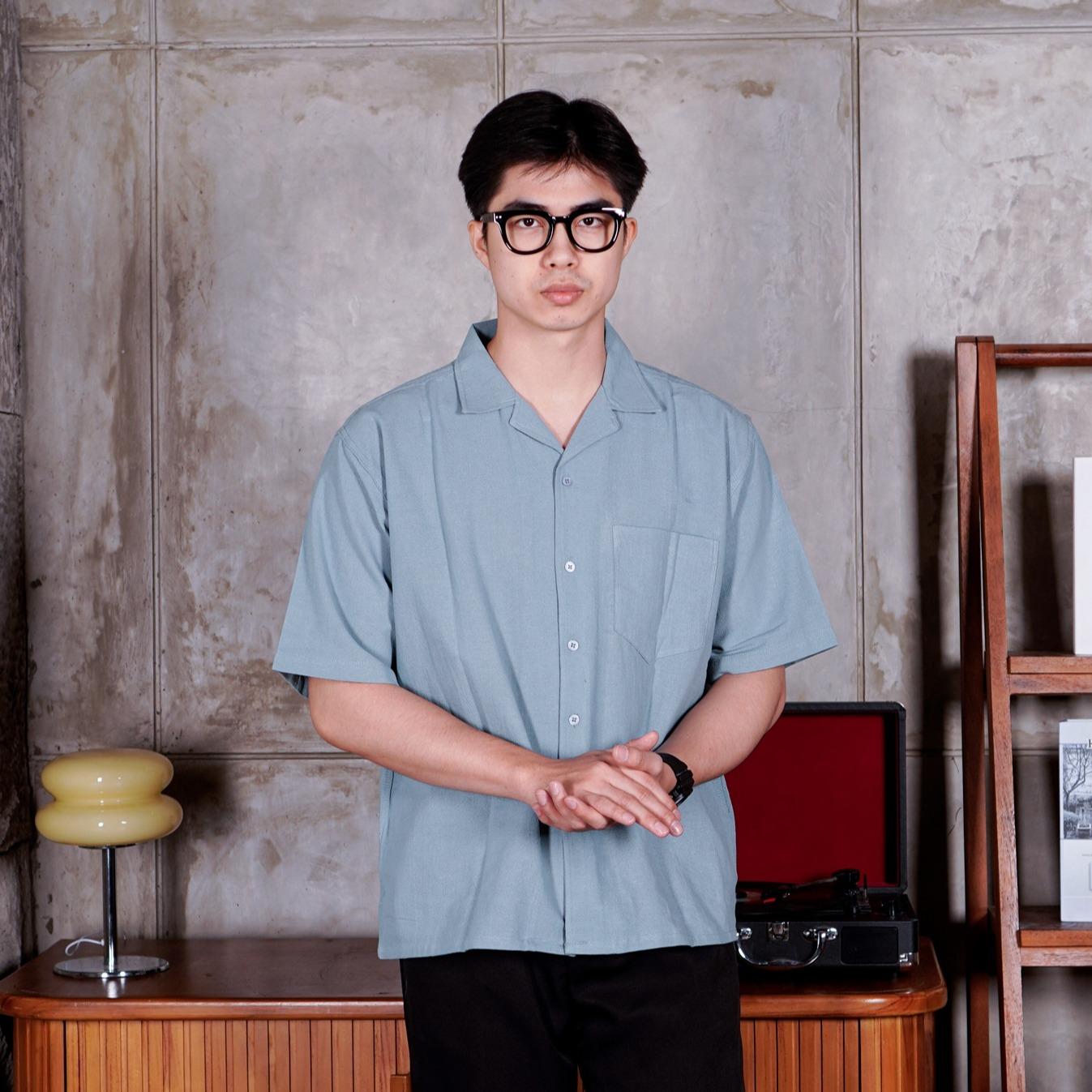 Swipe Up Kemeja Linen Oversize Cuban Bowling Shirt Linen Premium Kerah Lengan Pendek Beige