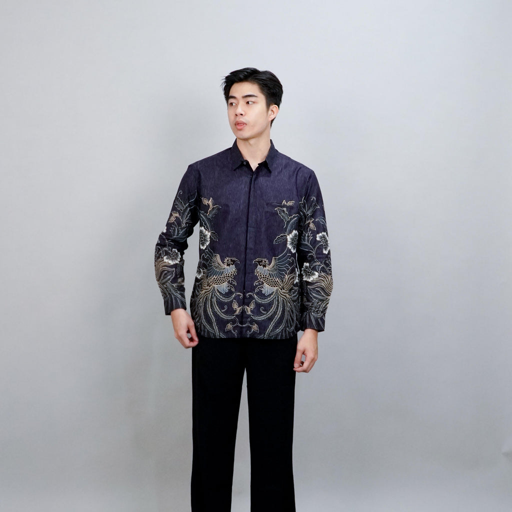 Swipe Up Kemeja Batik Pria Modern Slimfit Katun Lengan Panjang Motif Gokura