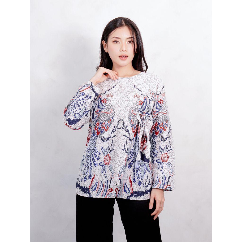 Swipe Up Kemeja Batik Couple Pria Wanita Modern Shiroi Blue
