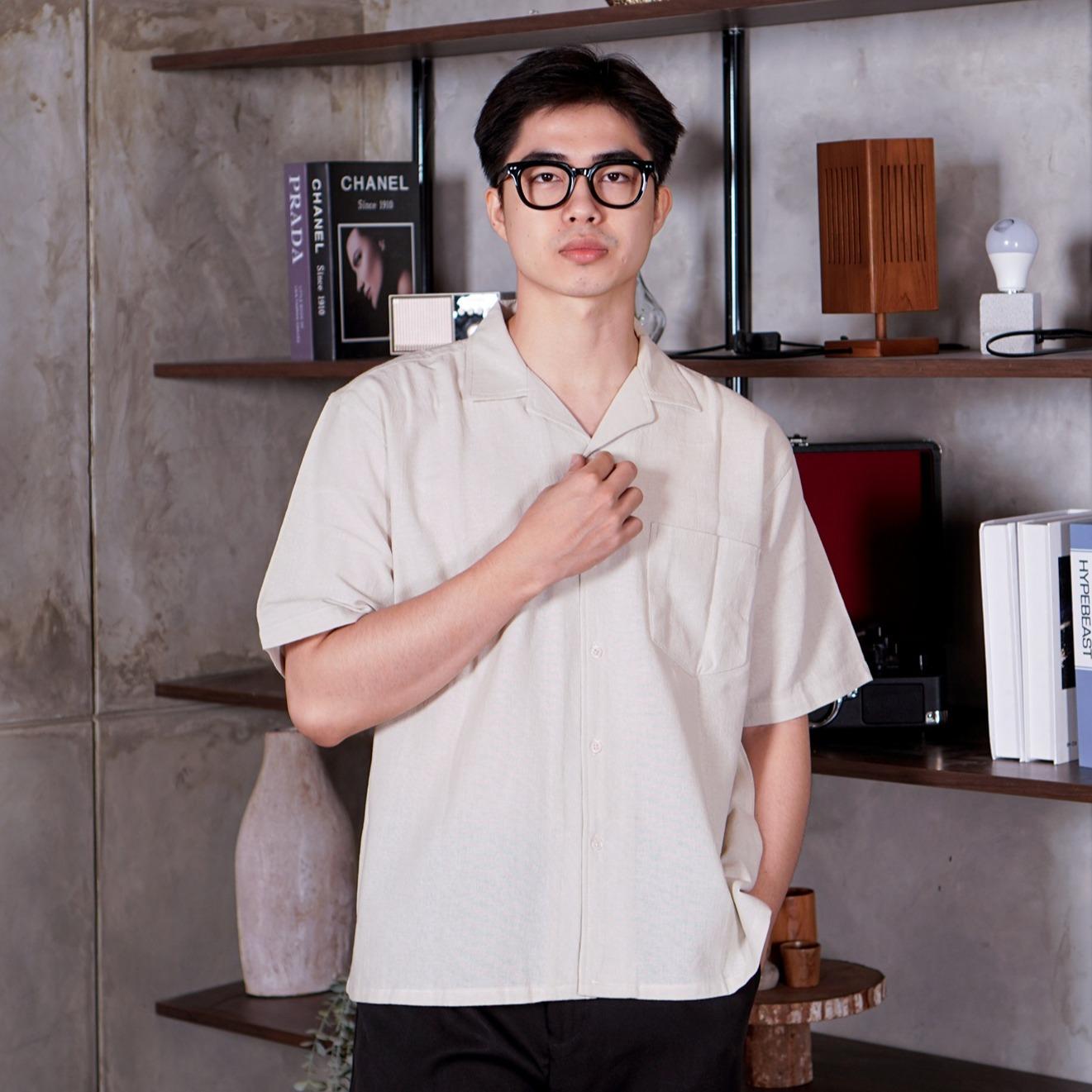 Swipe Up Kemeja Linen Oversize Cuban Bowling Shirt Linen Premium Kerah Lengan Pendek Coklat