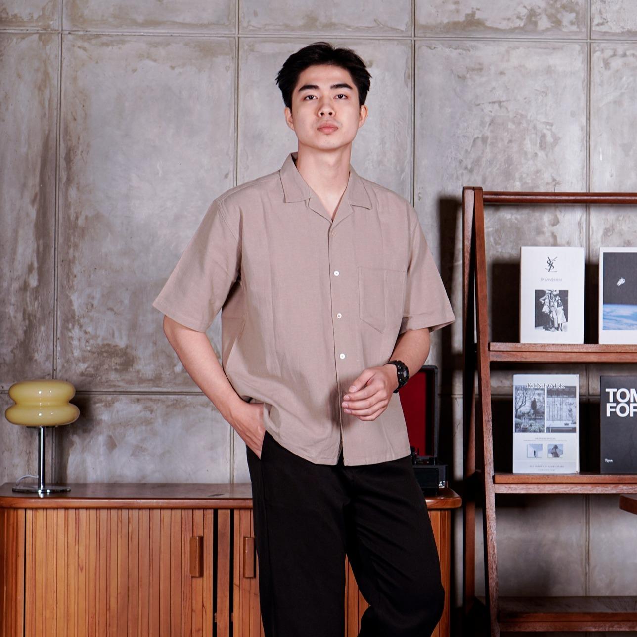 Swipe Up Kemeja Linen Oversize Cuban Bowling Shirt Linen Premium Kerah Lengan Pendek White