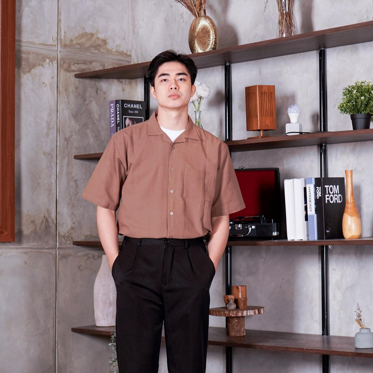 Swipe Up Kemeja Linen Oversize Cuban Bowling Shirt Linen Premium Kerah Lengan Pendek Sage