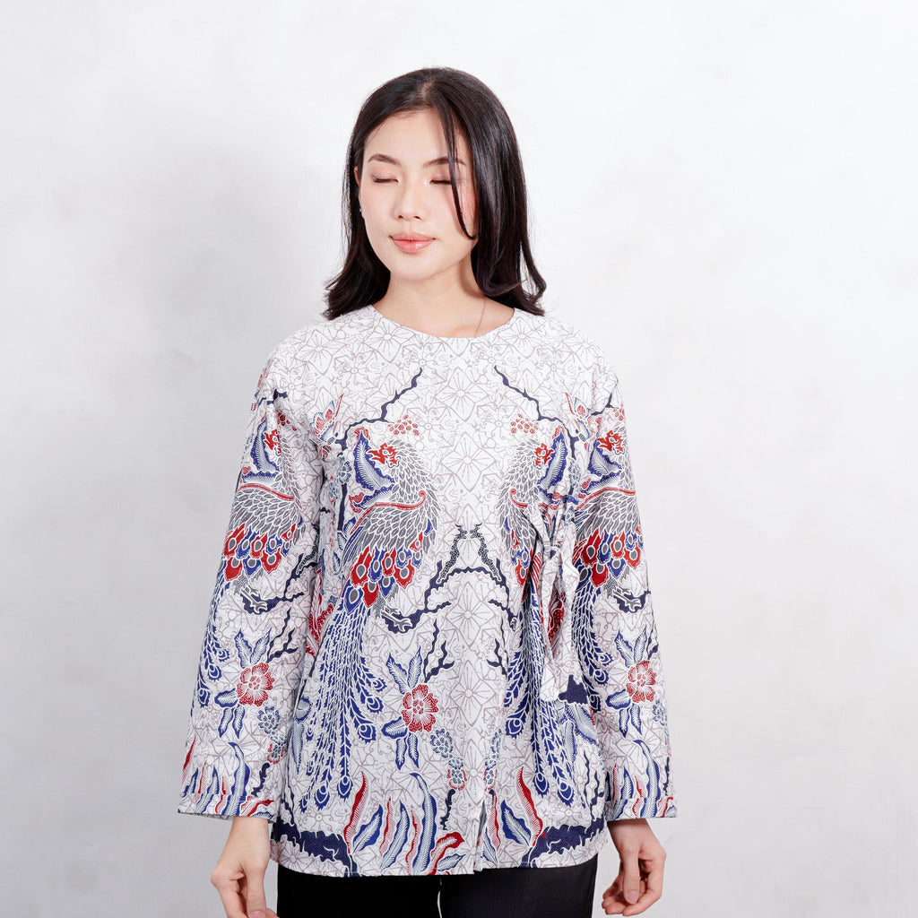 Swipe Up Kemeja Blouse Batik Couple Pria Wanita Modern Shiroi Blue