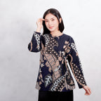 Swipe Up Kemeja Batik Blouse Wanita Modern Akai Navy Cream