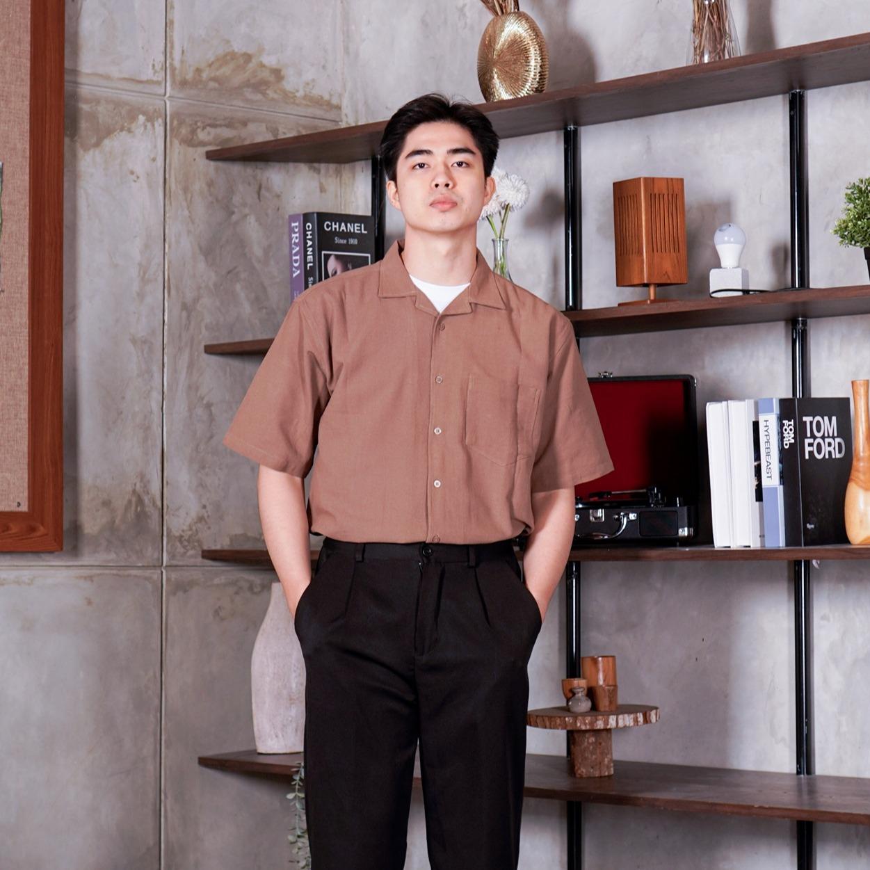 Swipe Up Kemeja Linen Oversize Cuban Bowling Shirt Linen Premium Kerah Lengan Pendek White