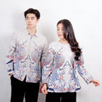 Swipe Up Kemeja Batik Couple Pria Wanita Modern Shiroi Blue