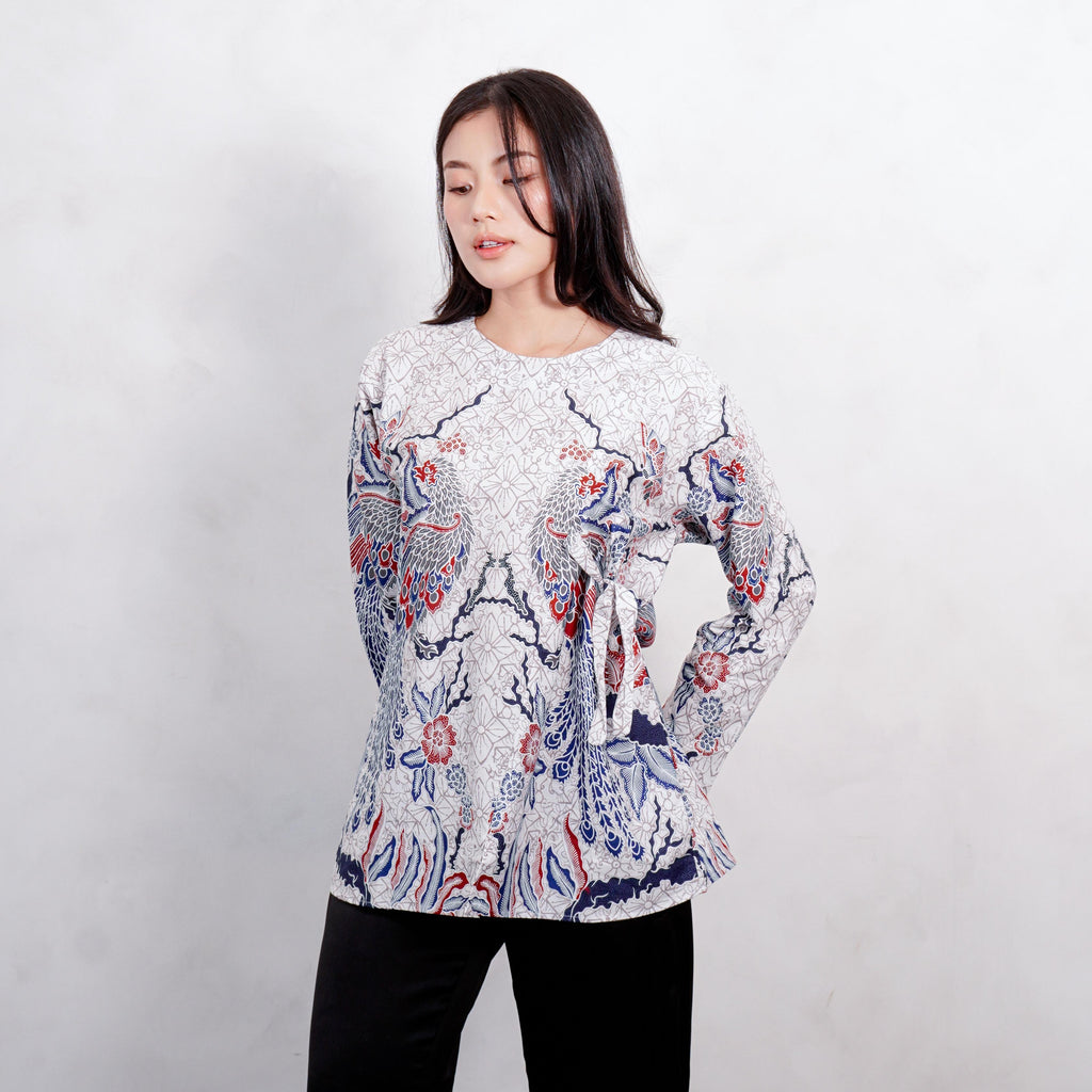 Swipe Up Kemeja Blouse Batik Couple Pria Wanita Modern Shiroi Blue