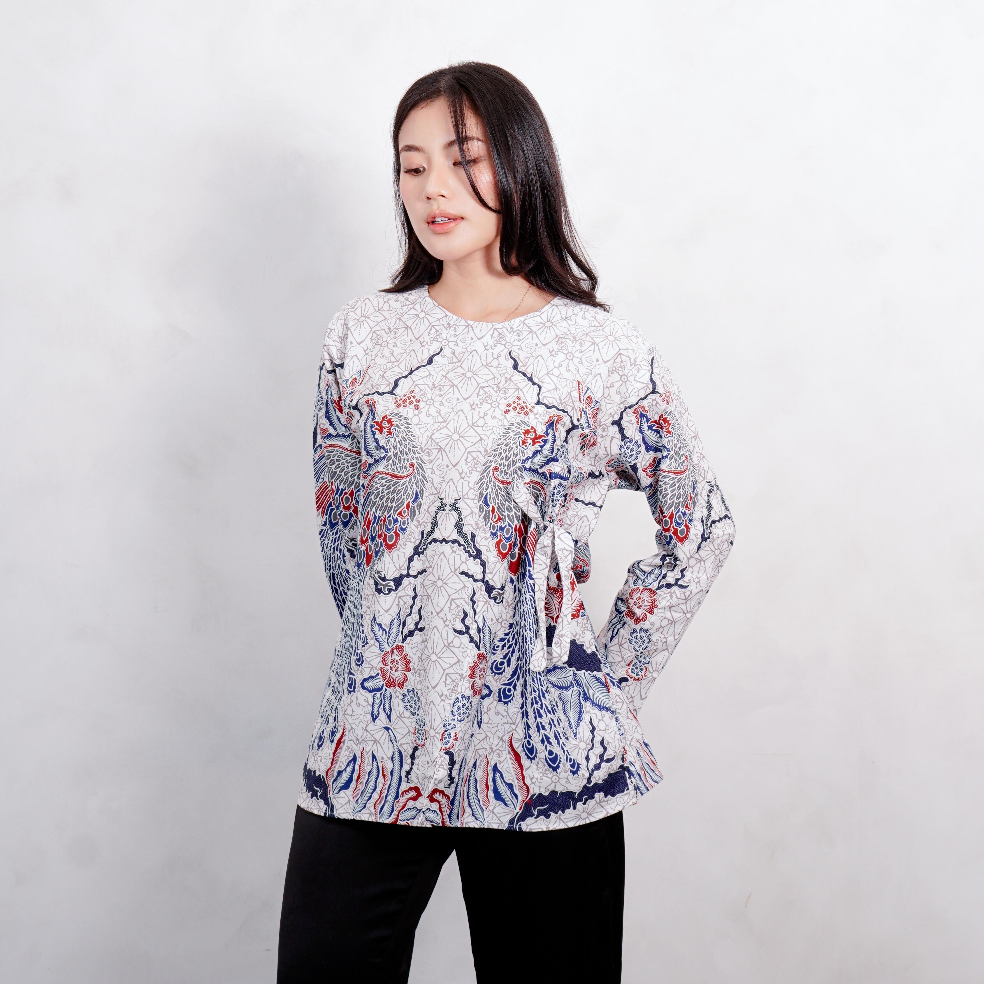 Swipe Up Kemeja Blouse Batik Couple Pria Wanita Modern Shiroi Blue