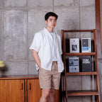 Swipe Up Kemeja Linen Oversize Cuban Bowling Shirt Linen Premium Kerah Lengan Pendek White
