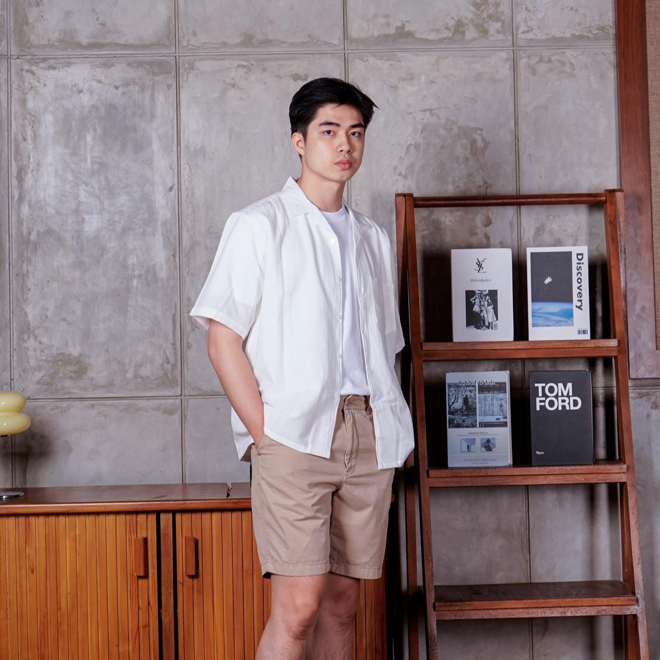 Swipe Up Kemeja Linen Oversize Cuban Bowling Shirt Linen Premium Kerah Lengan Pendek White