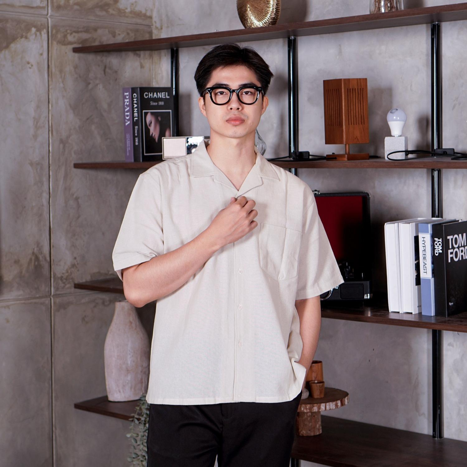 Swipe Up Kemeja Linen Oversize Cuban Bowling Shirt Linen Premium Kerah Lengan Pendek Sage