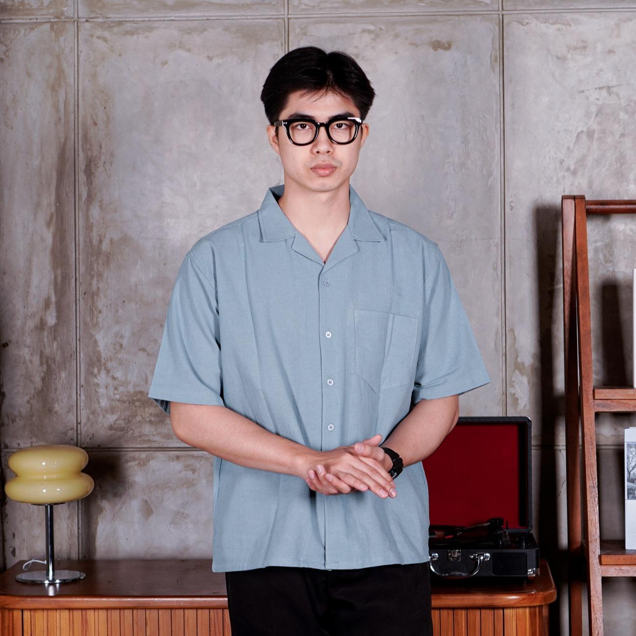 Swipe Up Kemeja Linen Oversize Cuban Bowling Shirt Linen Premium Kerah Lengan Pendek Coklat