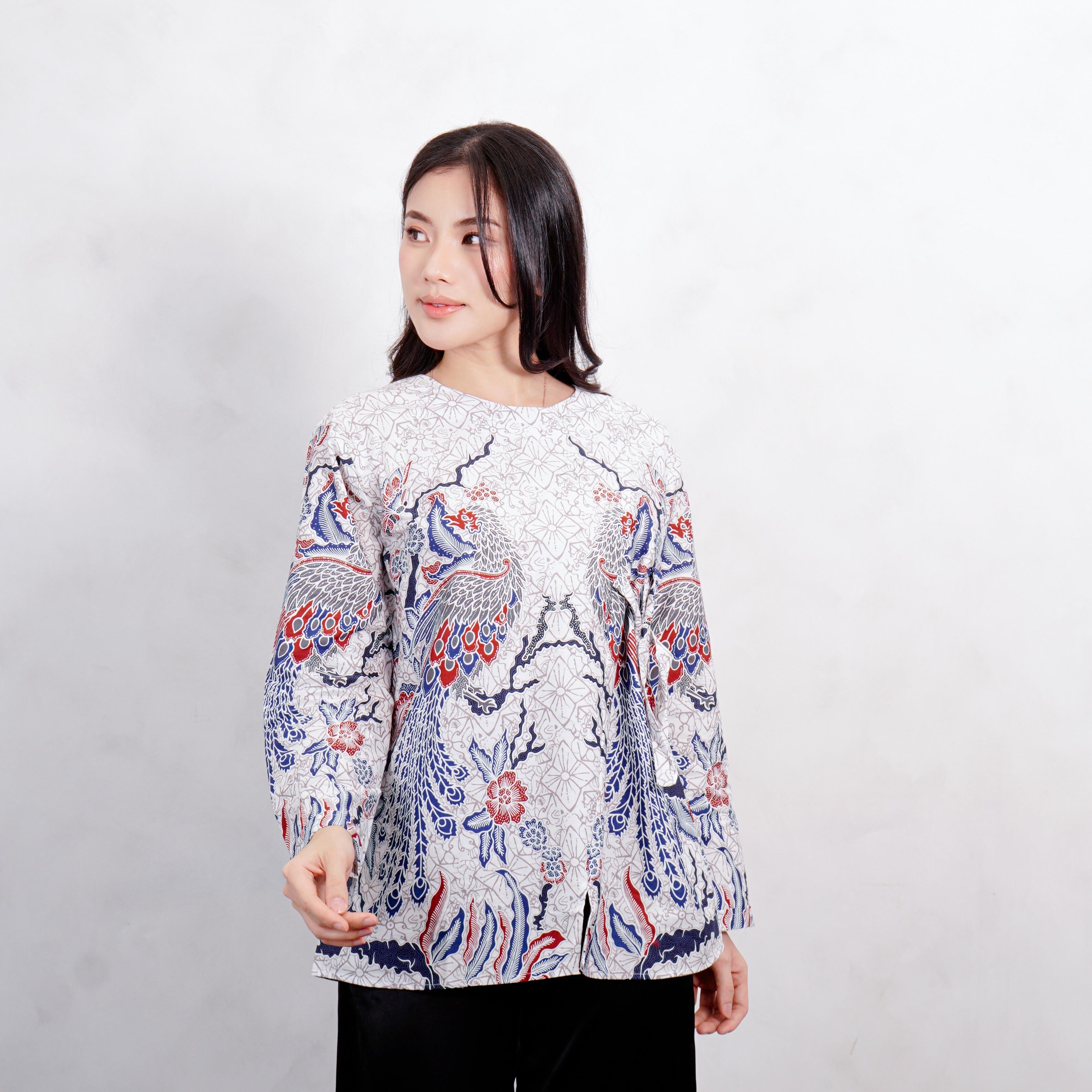 Swipe Up Kemeja Blouse Batik Couple Pria Wanita Modern Shiroi Blue