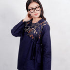 Swipe Up Kemeja Blouse Batik Wanita Modern Suiren Navy
