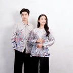 Swipe Up Kemeja Batik Couple Pria Wanita Modern Shiroi Blue