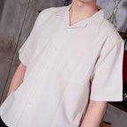 Swipe Up Kemeja Linen Oversize Cuban Bowling Shirt Linen Premium Kerah Lengan Pendek Cream