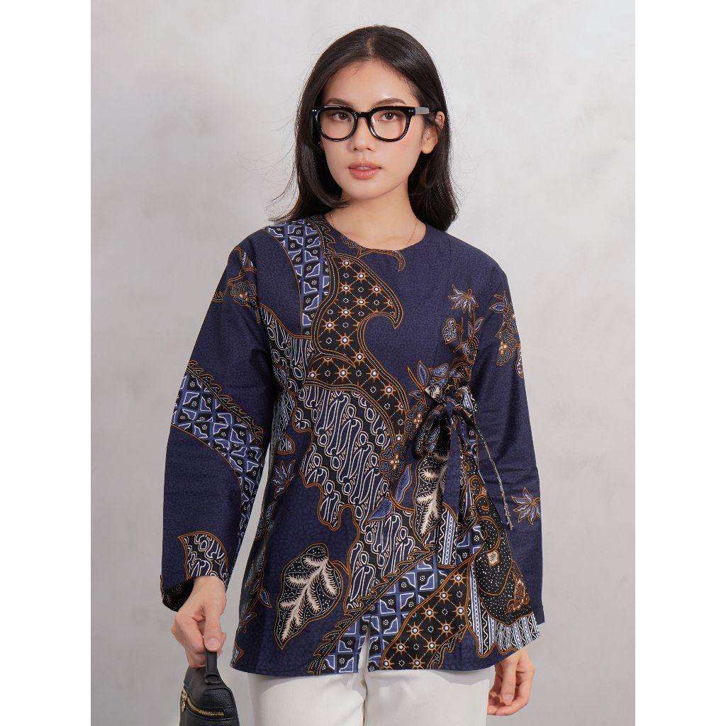 Swipe Up Kemeja Blouse Batik Wanita Modern Akai Navy Brown