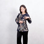 Swipe Up Kemeja Batik Blouse Wanita Modern Akai Navy Cream