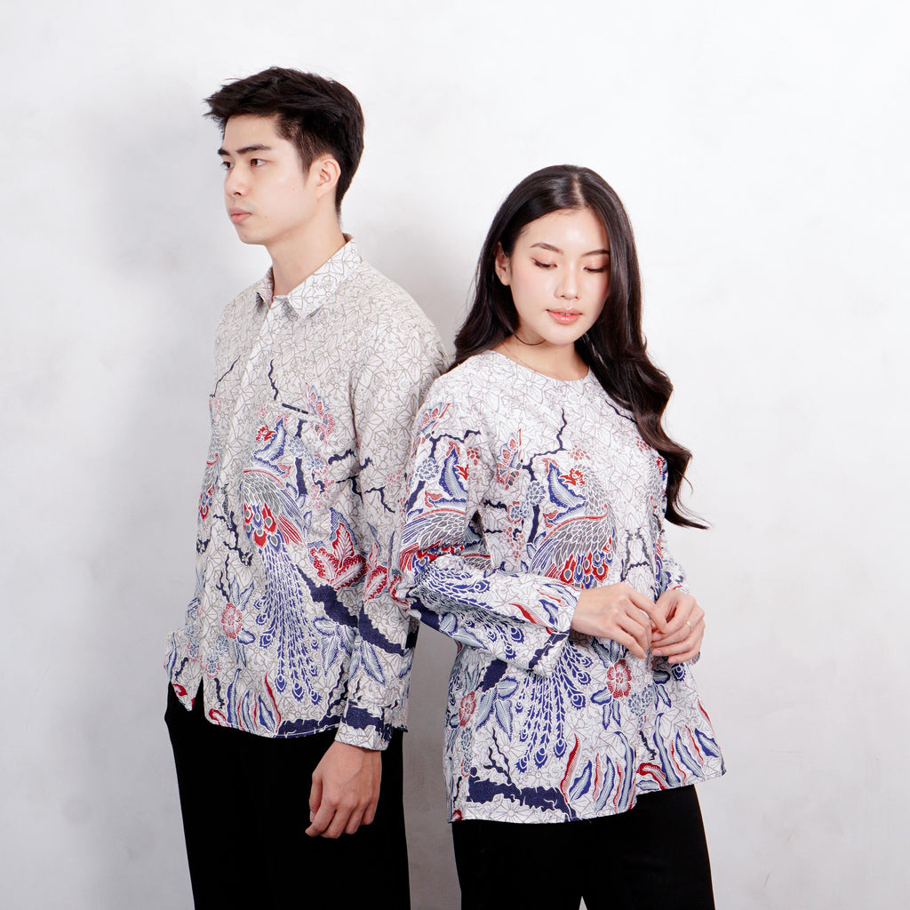 Swipe Up Kemeja Batik Couple Pria Wanita Modern Shiroi Blue
