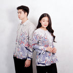 Swipe Up Kemeja Batik Couple Pria Wanita Modern Shiroi Blue