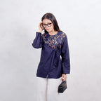 Swipe Up Kemeja Blouse Batik Wanita Modern Suiren Navy