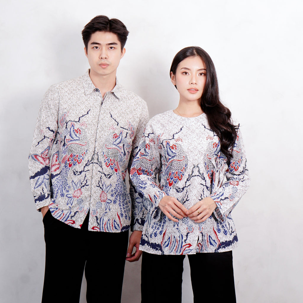 Swipe Up Kemeja Batik Couple Pria Wanita Modern Shiroi Blue